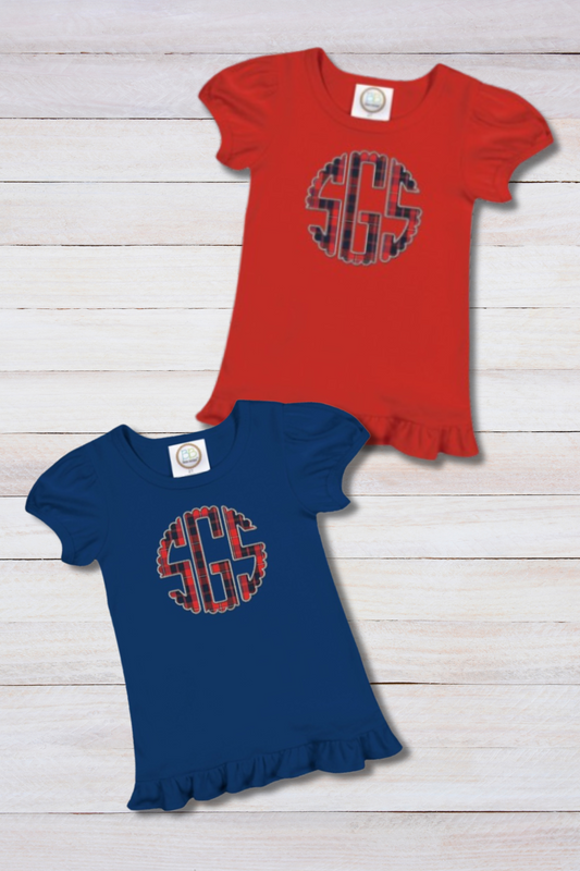 PRE-ORDER Girls' Plaid SGS Puff Sleeve Ruffle Top