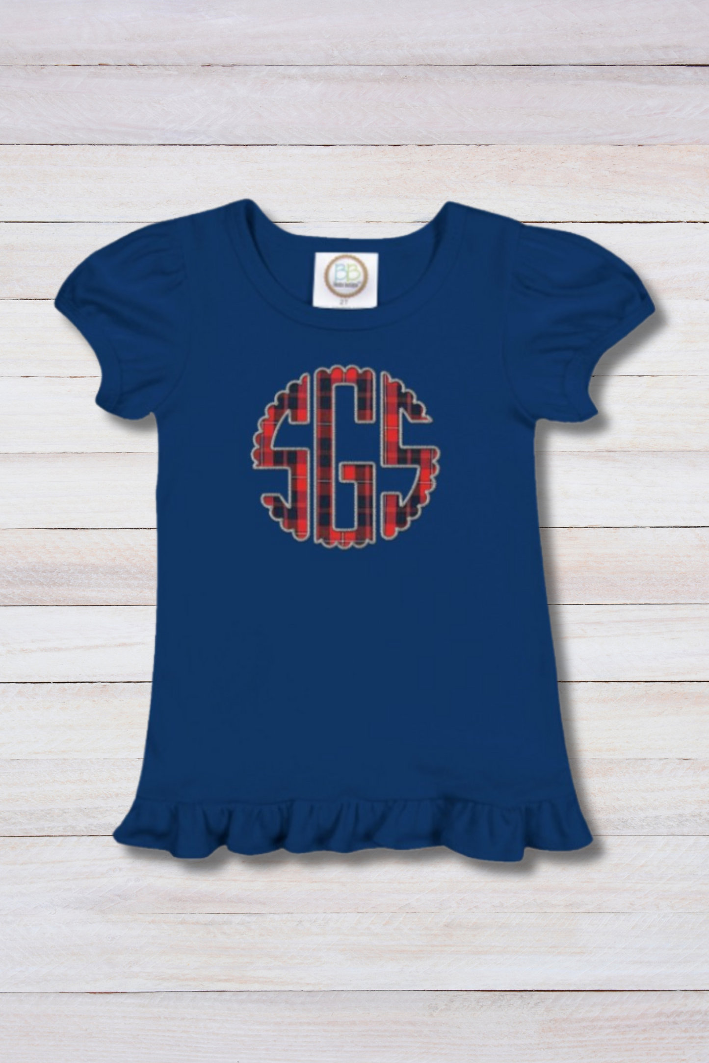 PRE-ORDER Girls' Plaid SGS Puff Sleeve Ruffle Top