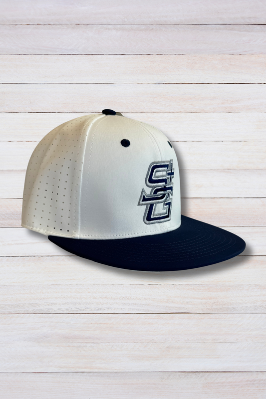 White Flat Bill Athletic Logo Flexfit Hat