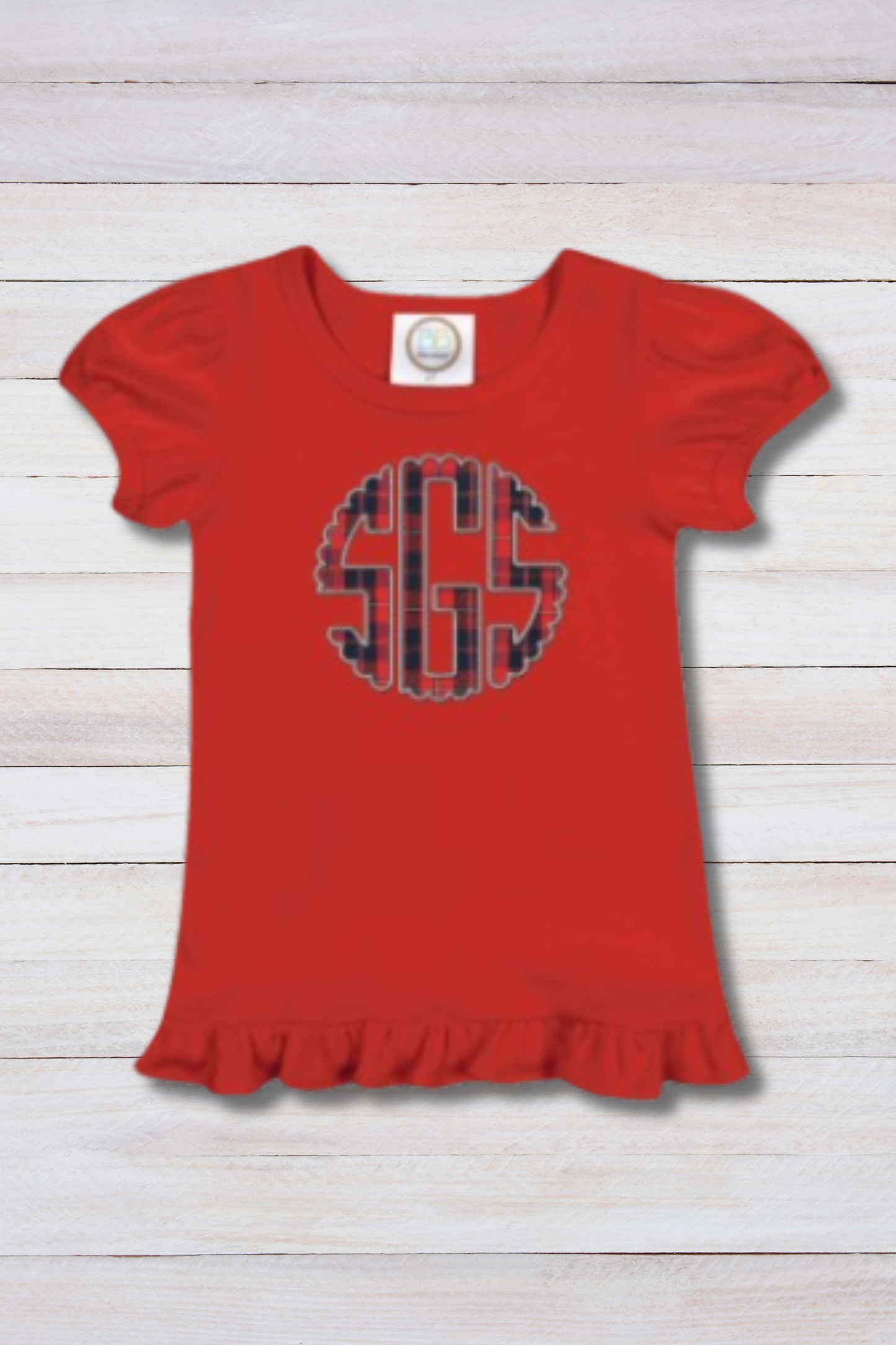 PRE-ORDER Girls' Plaid SGS Puff Sleeve Ruffle Top