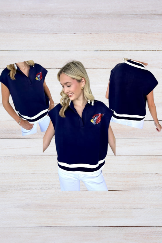 Navy Sleeveless Cardinal Sweater